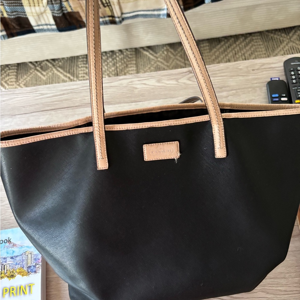 Coach Black and Tan Leather Tote